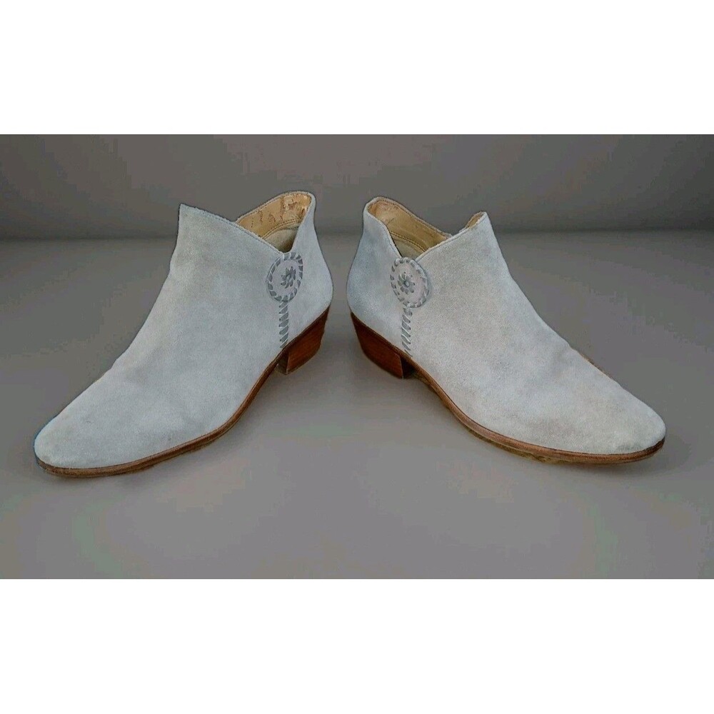 ​Jack Rogers Beige Suede Ankle Boots Booties Size 11 M Low Block Heel Zipper